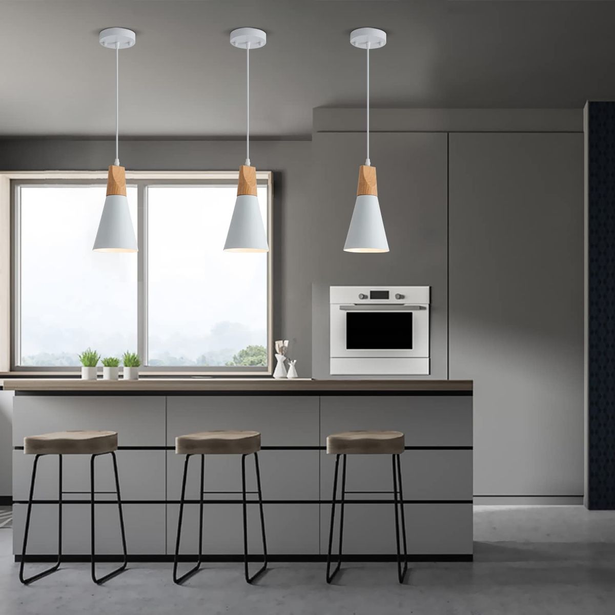 HOME NEAT - 3 Unidades Lámpara de techo colgante nórdica madera aluminio E27.