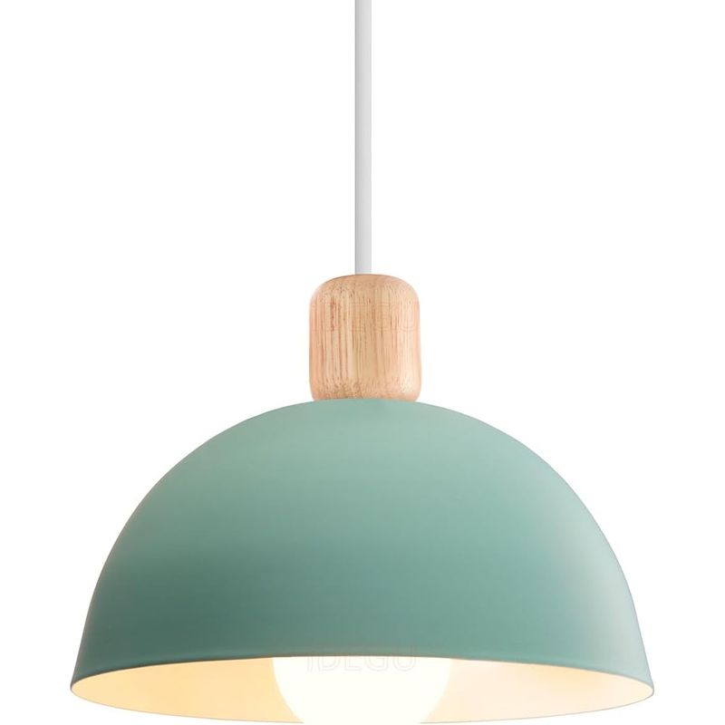 HOME NEAT - Lámpara colgante de metal madera moderna nórdica e27 ø20cm - verde