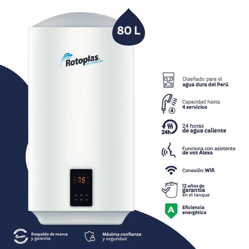 ROTOPLAS - Terma de Acumulacion Ecosmart Wifi 100L 500468 - Rotoplas