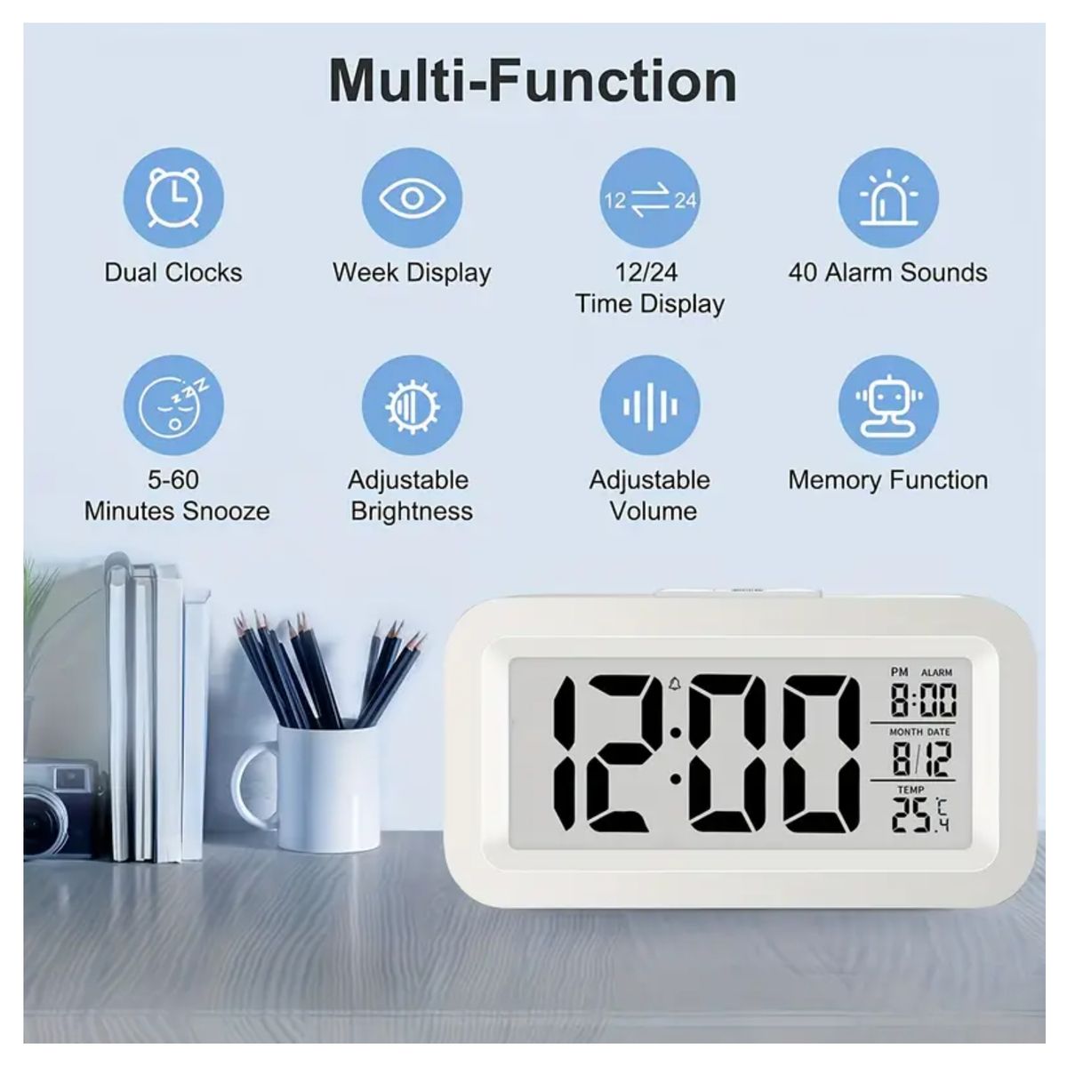GENERICO - Reloj Despertador Digital Pantalla LED Muestra la Temperatura