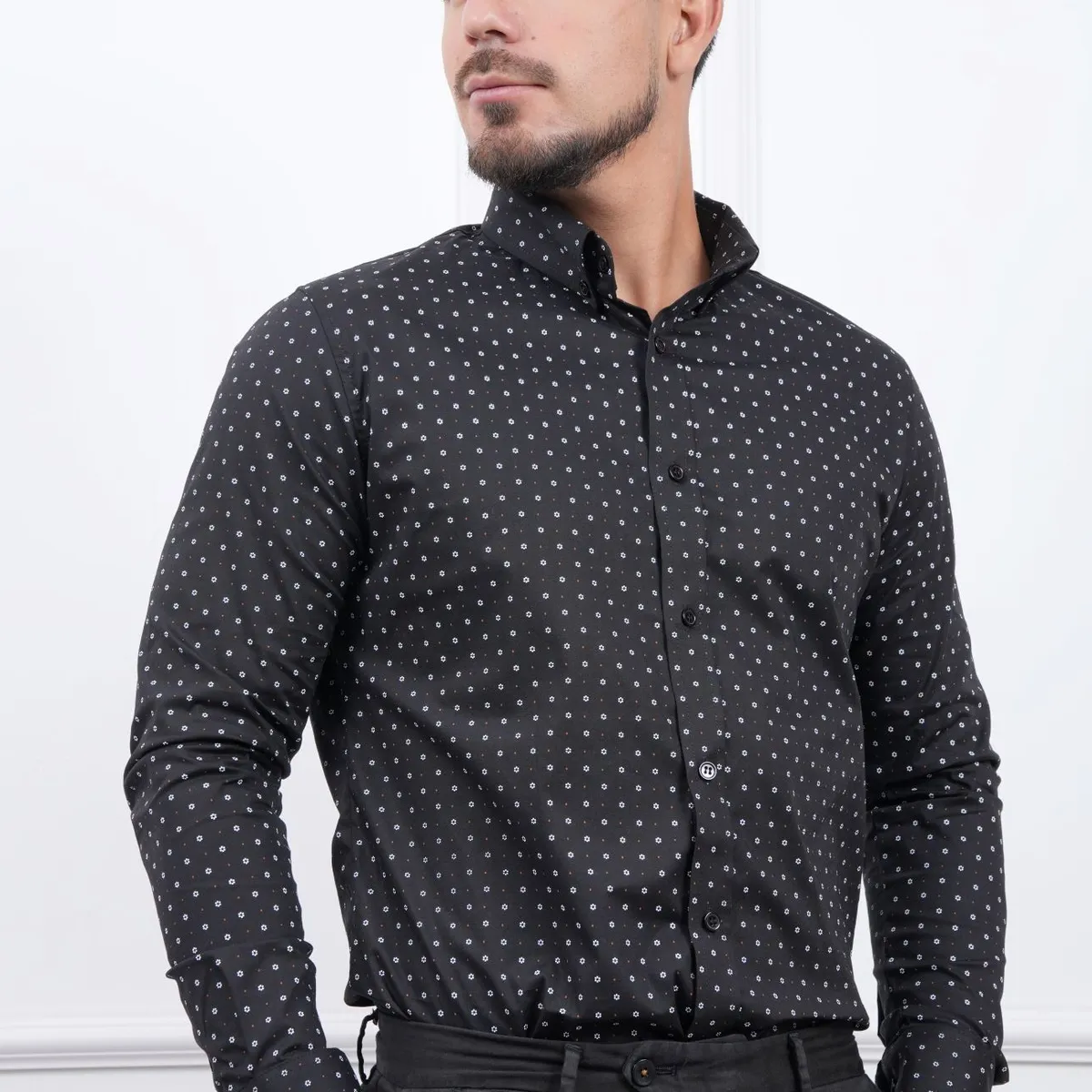 MEHIVIC - CAMISA  MEHIVIC SLIM FIT MICRO PUNTOS MANGA LARGA CUELLO CAMISERO