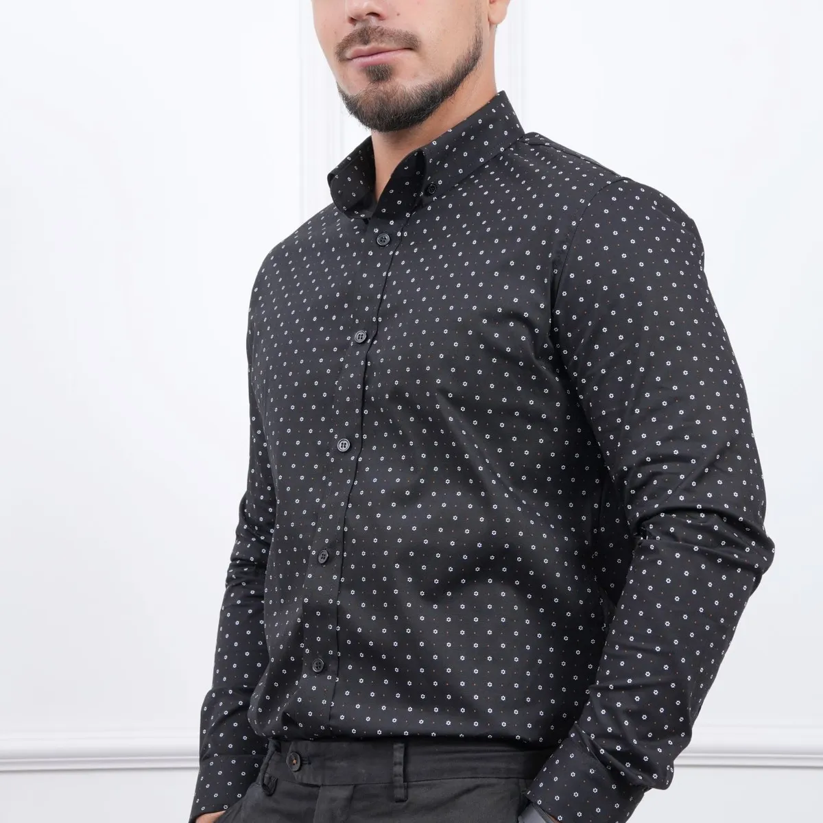MEHIVIC - CAMISA  MEHIVIC SLIM FIT MICRO PUNTOS MANGA LARGA CUELLO CAMISERO