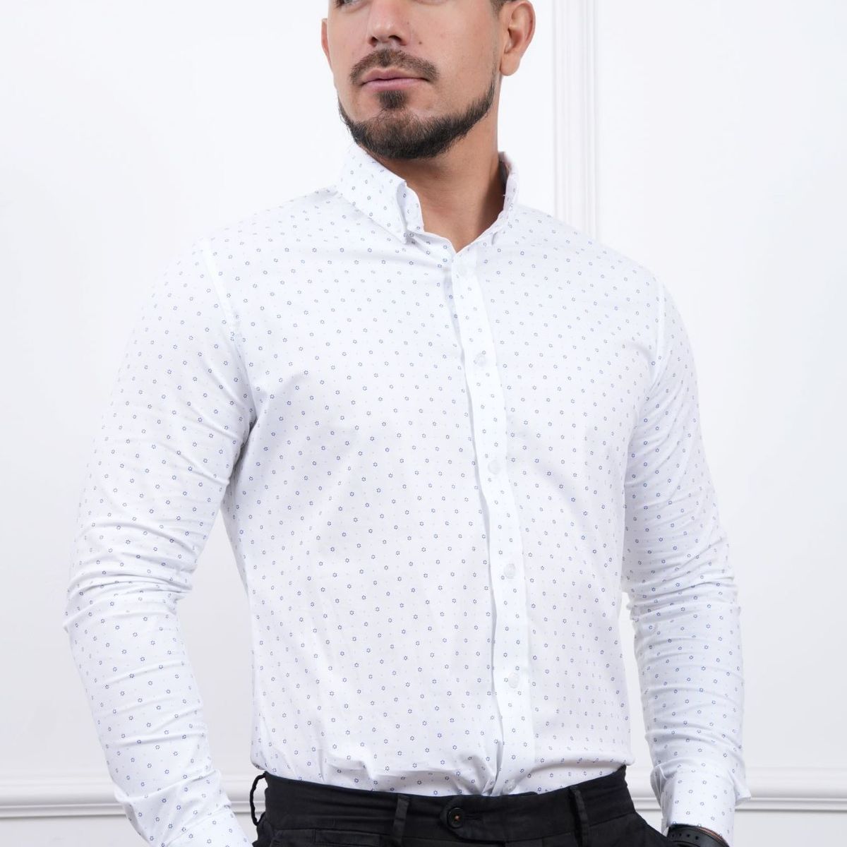 MEHIVIC - CAMISA  MEHIVIC SLIM FIT MICRO PUNTOS MANGA LARGA CUELLO CAMISERO