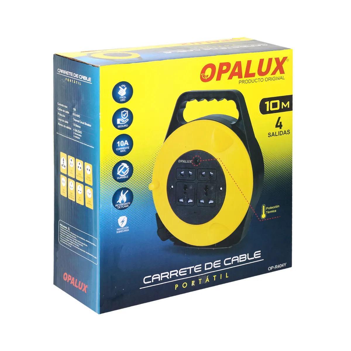 OPALUX - CARRETE DE EXTENSION 10MTS 4 TOMAS OPALUX OP-R404Y
