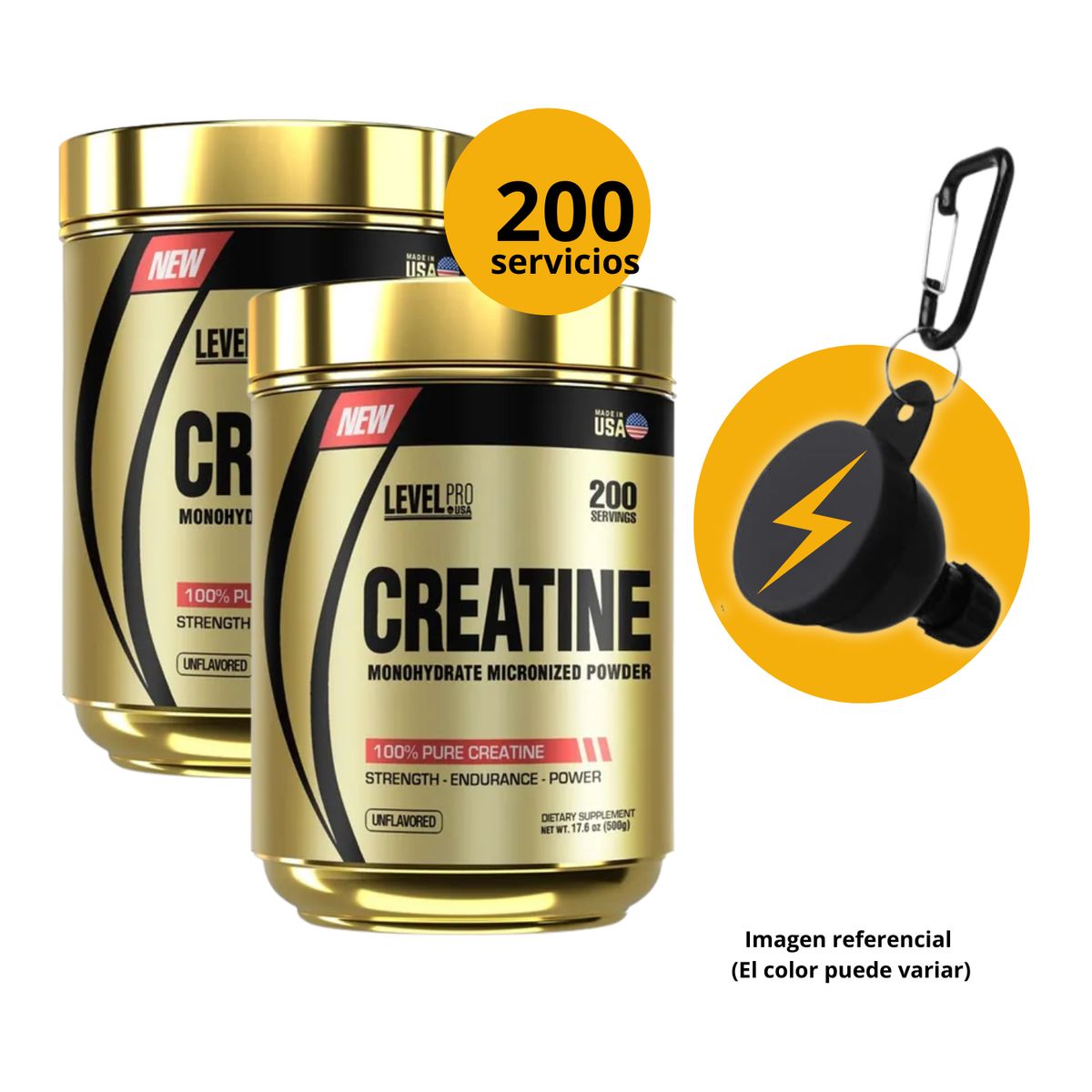 LEVEL PRO - CREATINAS LEVEL PRO DE 500gr 2und - CREATINAS MONOHIDRATADAS CON PORTASUPLEMENTOS