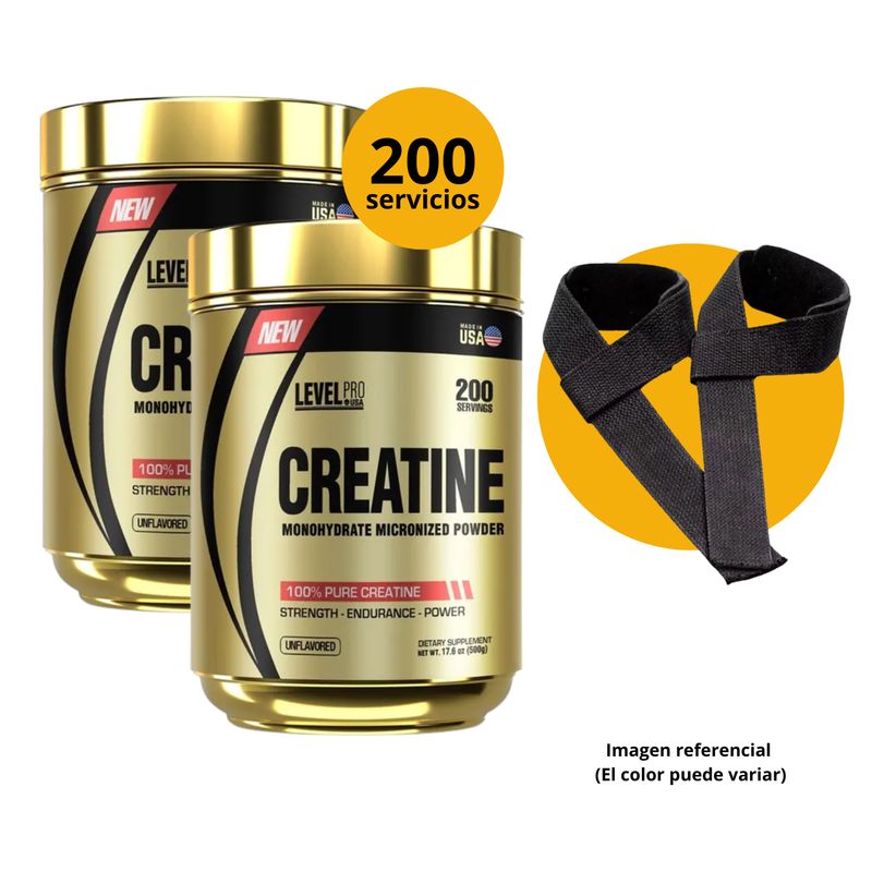 LEVEL PRO - CREATINAS LEVEL PRO DE 500gr 2und - CREATINAS MICRONIZADAS CON STRAPS