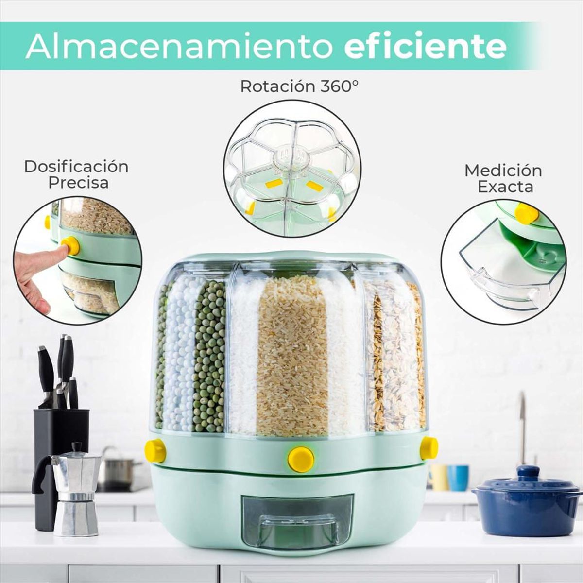 GENERICO - Dispensador de menestra cereales giratorio 9.5 kg verde claro