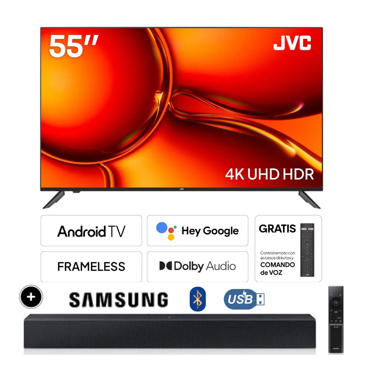 GENERICO - Televisor JVC 55 4K UHD Android Frameless Smart TV LT-55KB607 + Soundbar