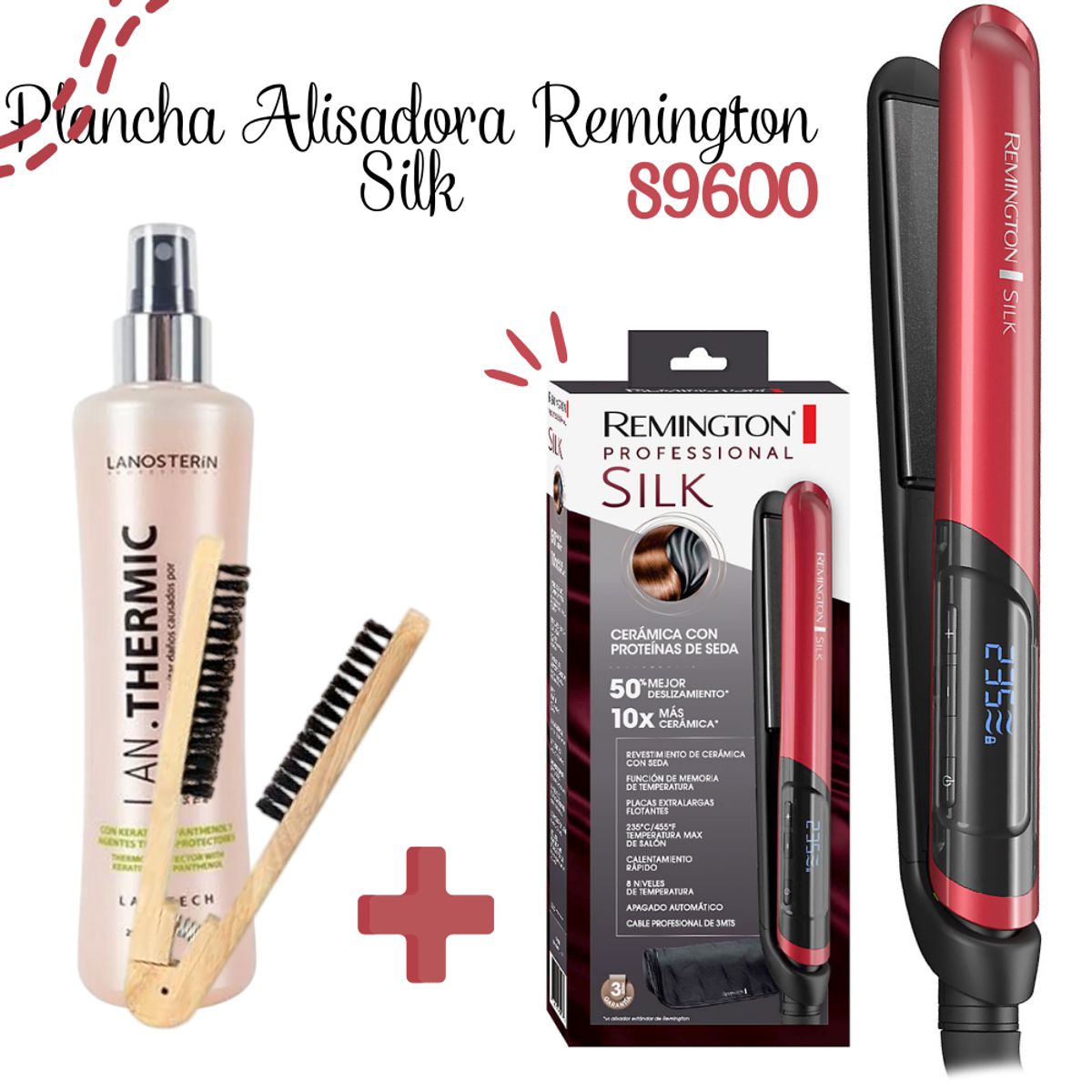 REMINGTON - Alisadora REMINGTON SILK S9600 + Cepillo + Termo protector