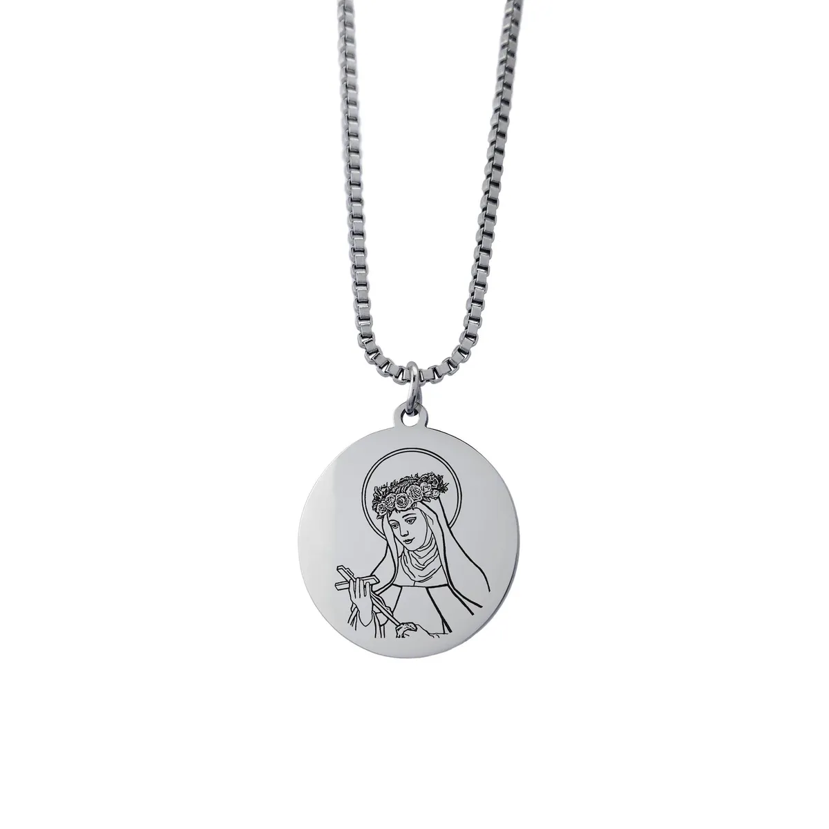 GENERICO - Collar Santa Rosa de Lima de Acero Inoxidable