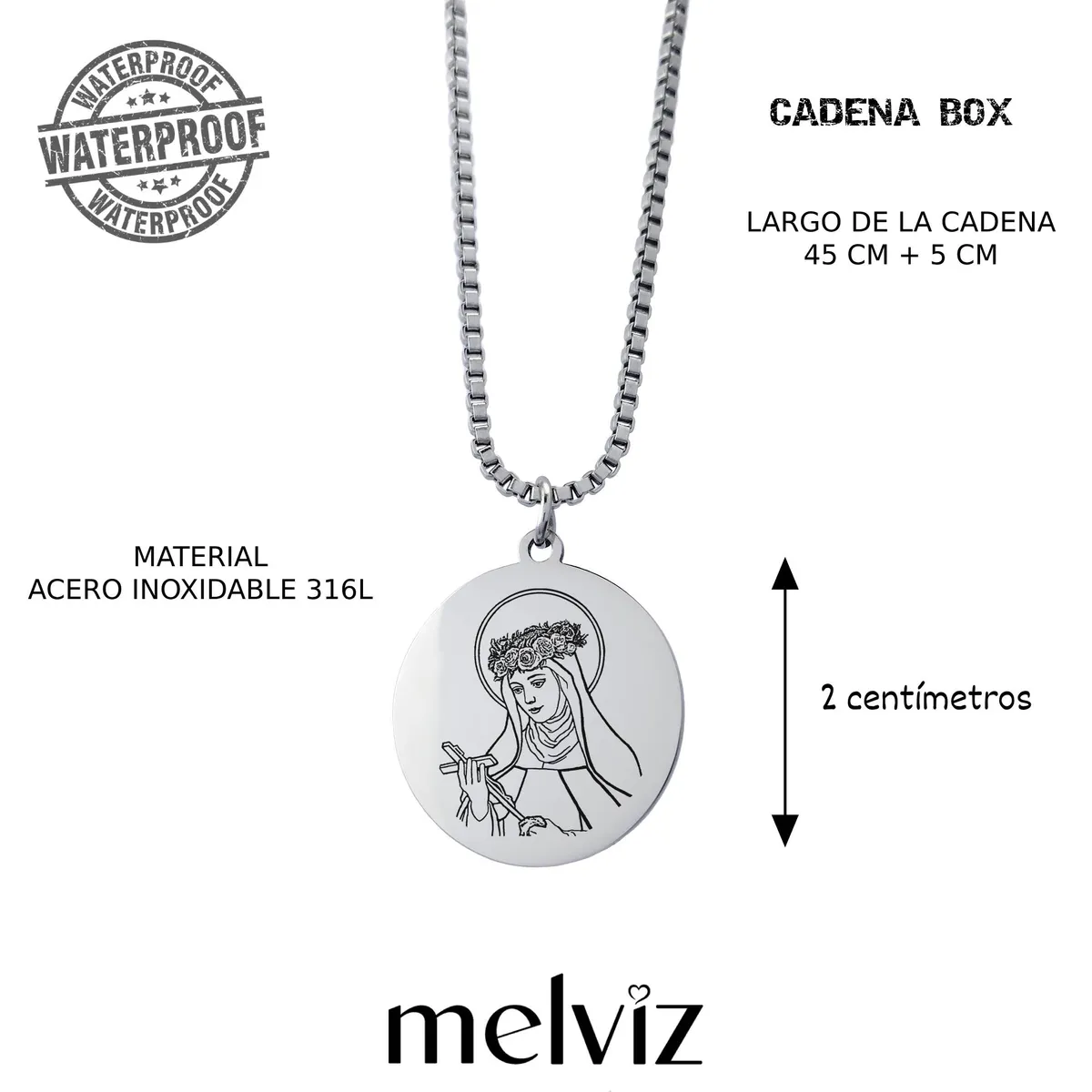 GENERICO - Collar Santa Rosa de Lima de Acero Inoxidable