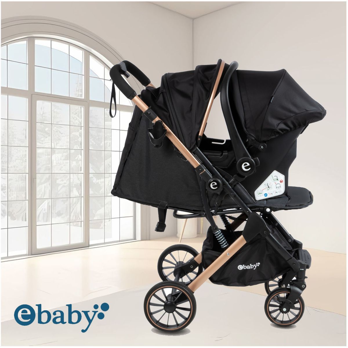 EBABY - Coche Moisés Travel System EBABY «SPARROW» Porta Bebé Black