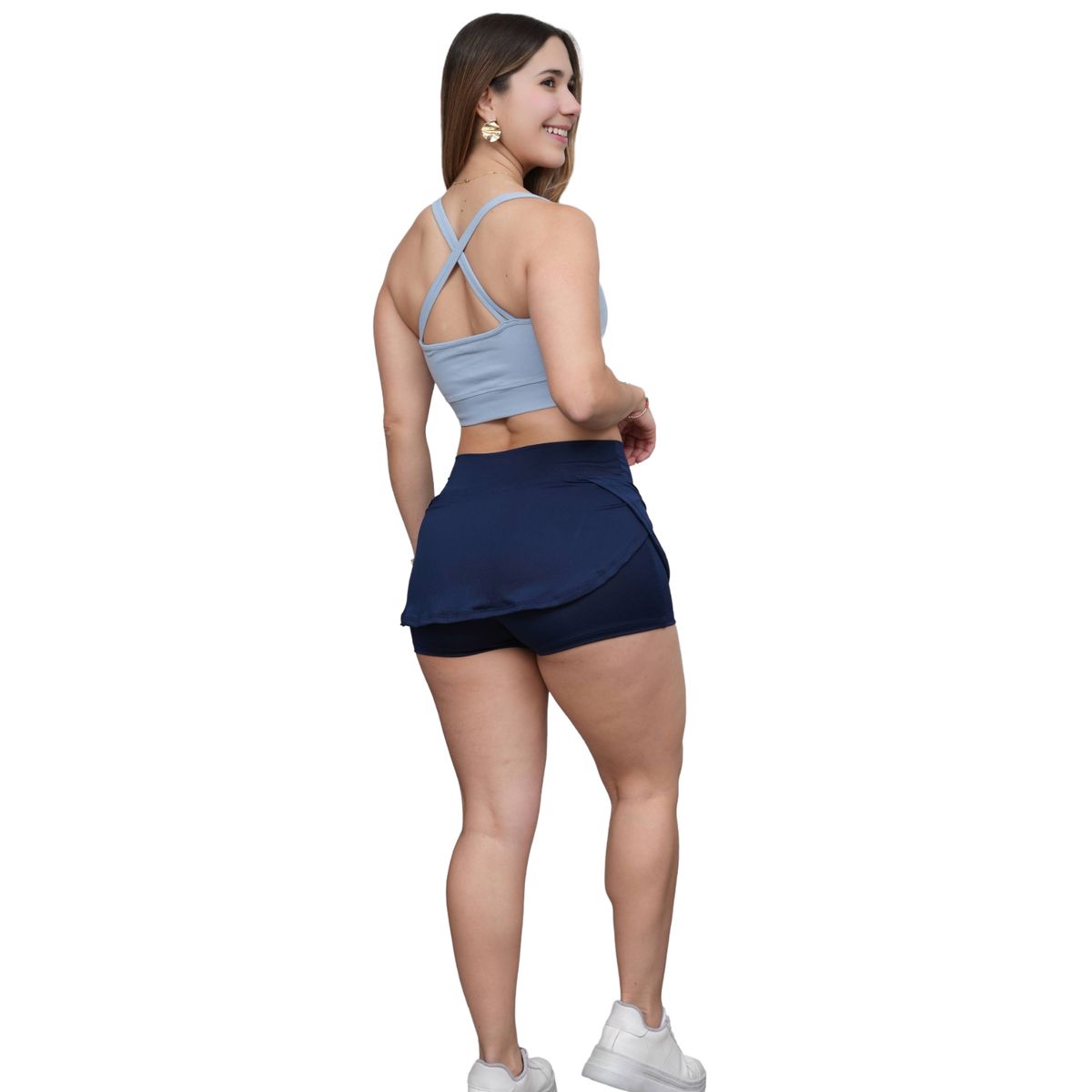 M MUSCLE MUSEUM - Short Falda Deportivo Color Azul Acero para Mujer