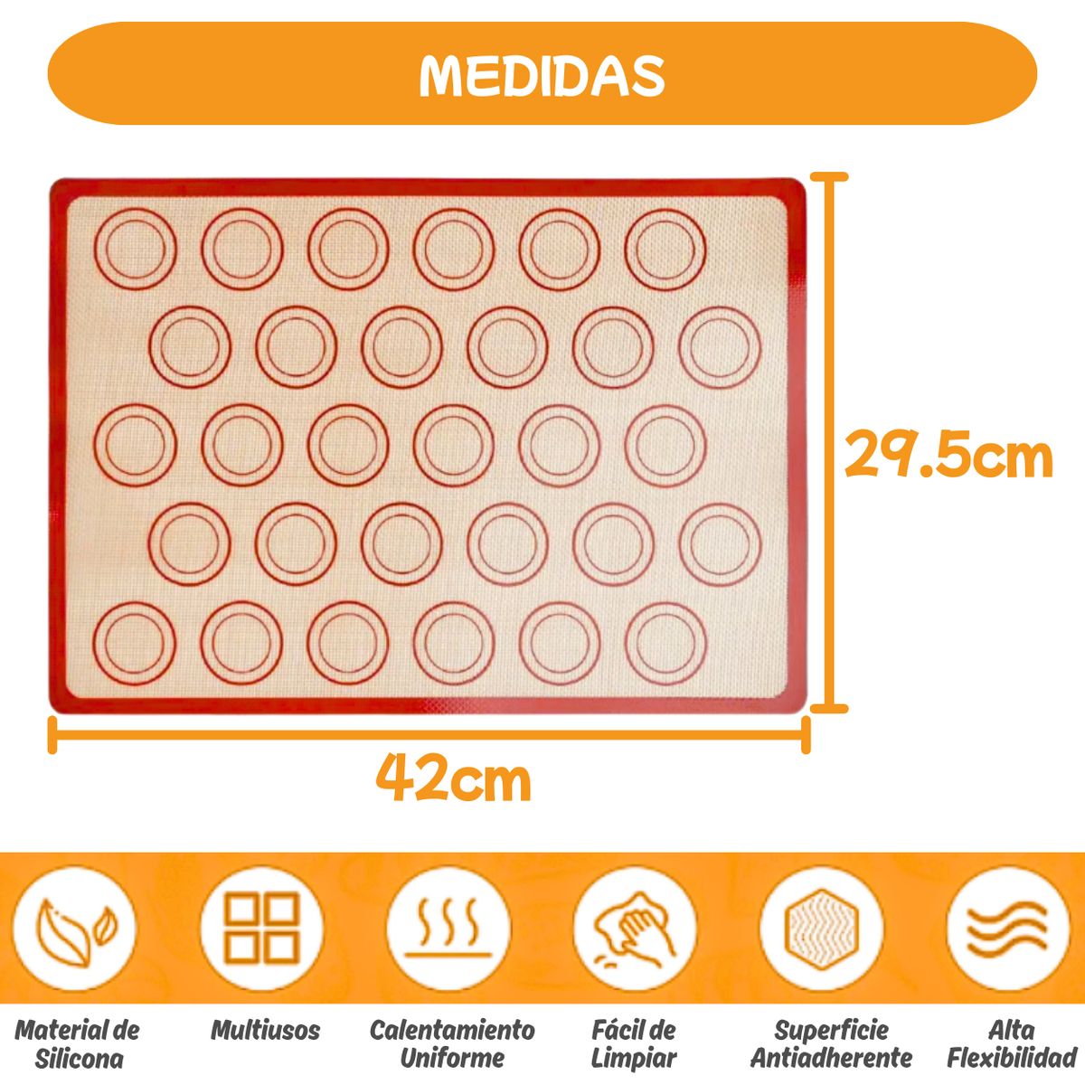 GENERICO - Tapete Silicona Reutilizable Antiadherente 42x30cm Silpat para Macaron