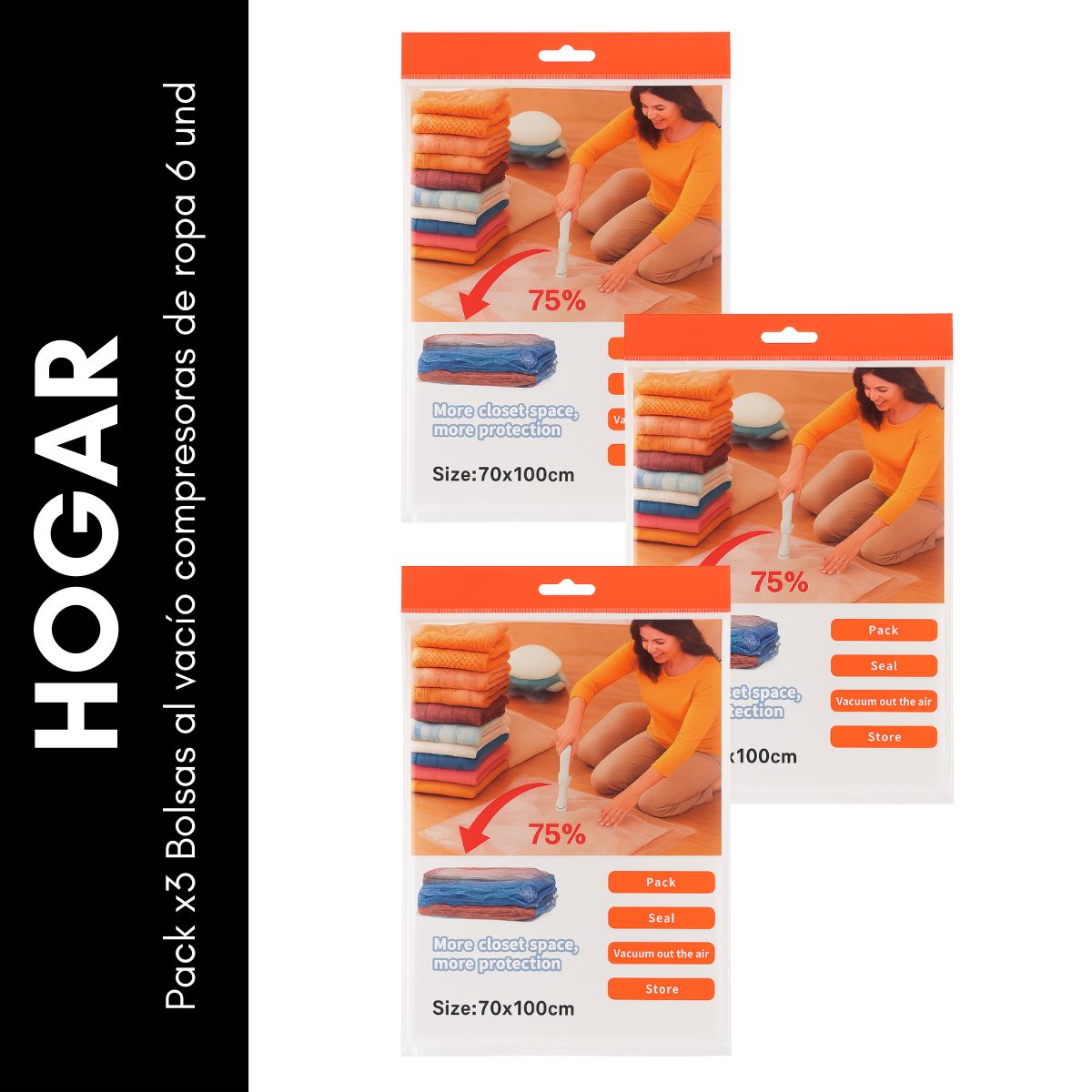 GENERICO - Pack x3 Bolsas al vacío compresoras de ropa 3 und