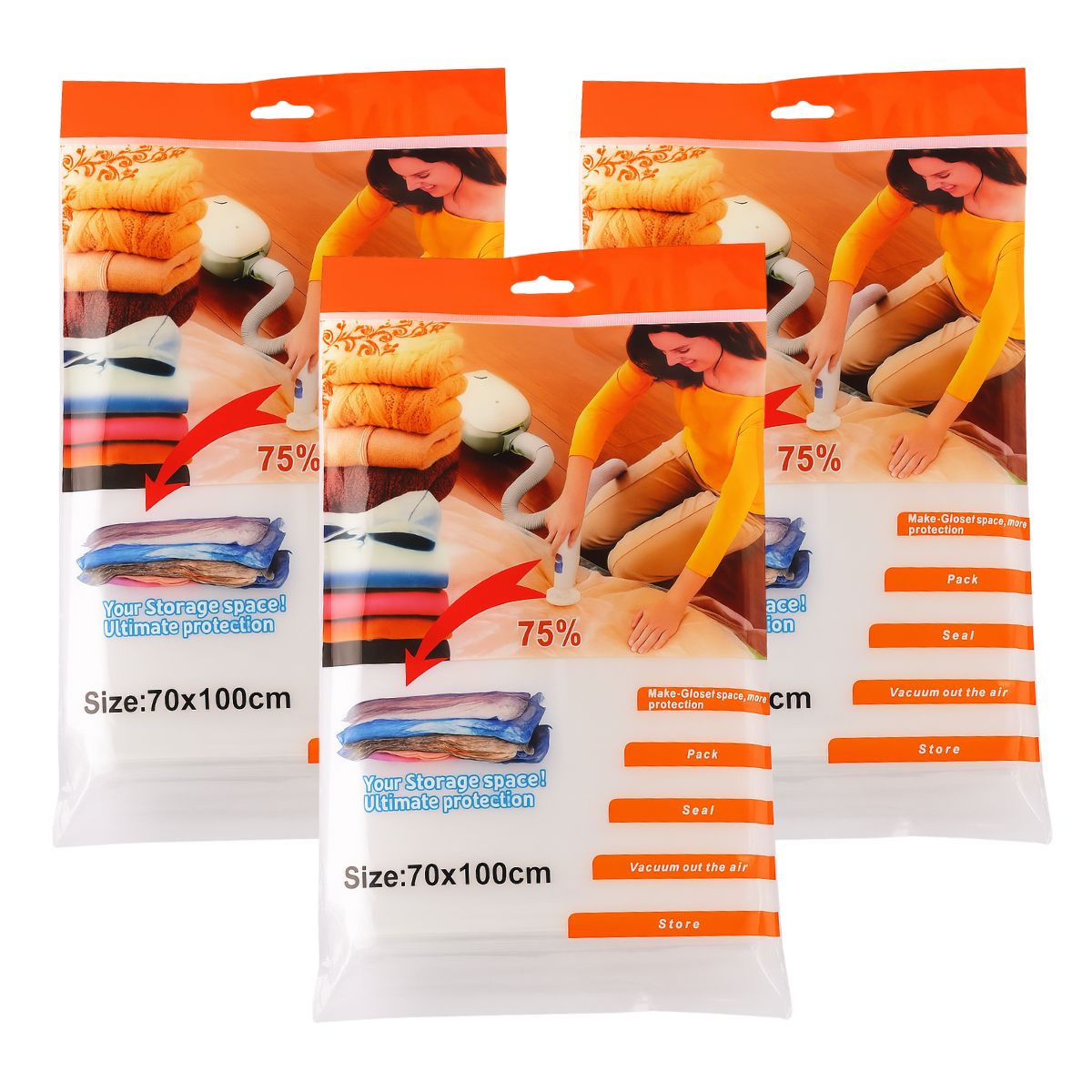 GENERICO - Pack x3 Bolsas al vacío compresoras de ropa 3 und