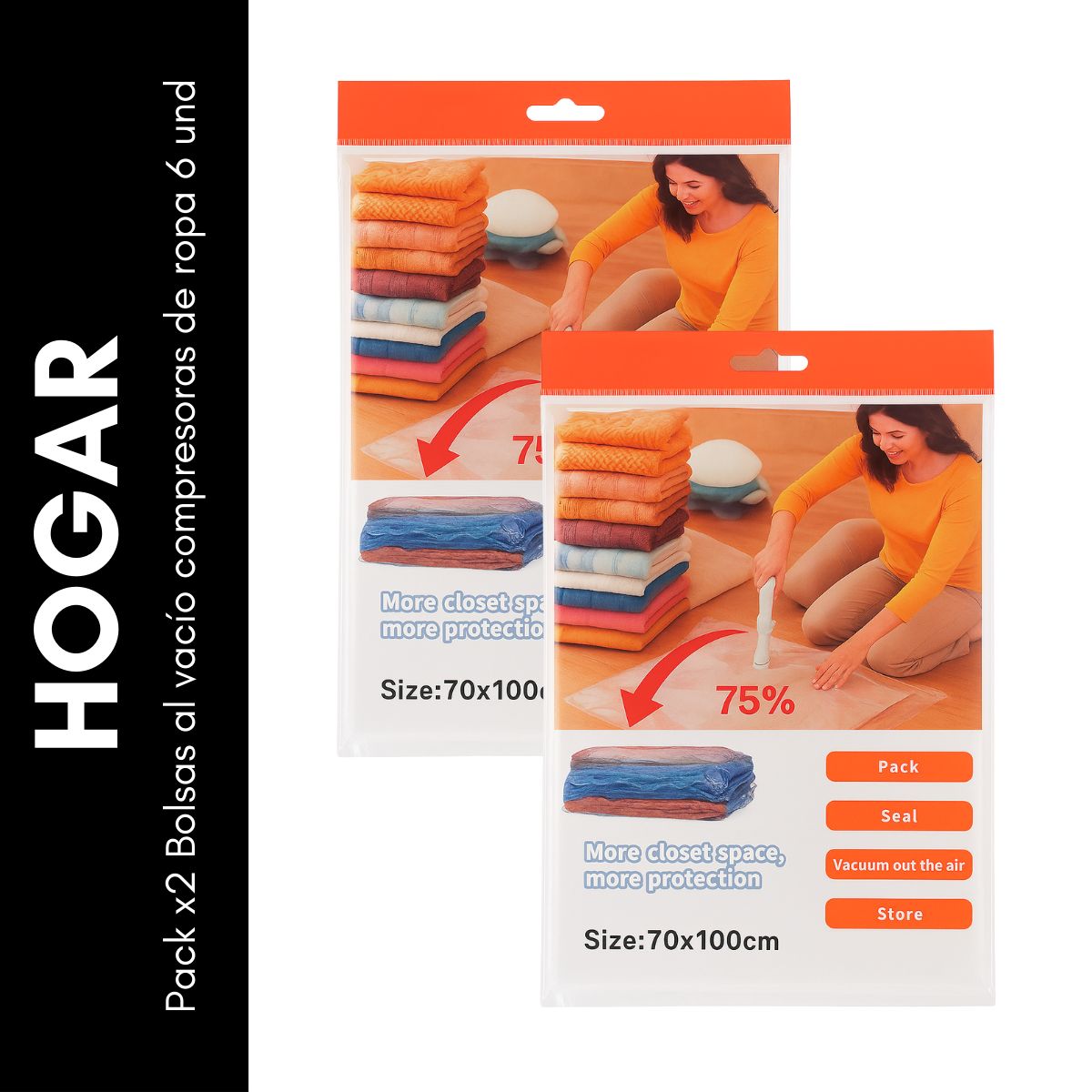 GENERICO - Pack x2 Bolsas al vacío compresoras de ropa 2 und