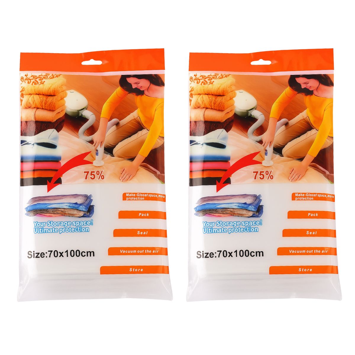 GENERICO - Pack x2 Bolsas al vacío compresoras de ropa 2 und