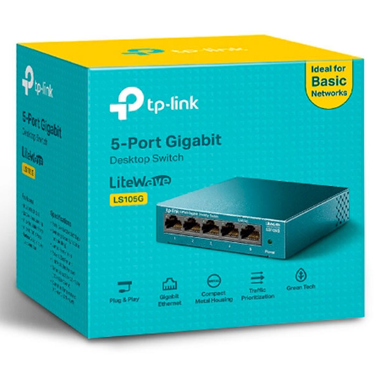 TP LINK - Switch TP-Link de 5 puertos, 10/100/1000 Mbps, LS105G