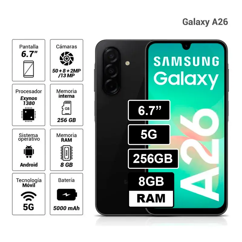 SAMSUNG - A26 5G 256GB - 8GB RAM NEGRO