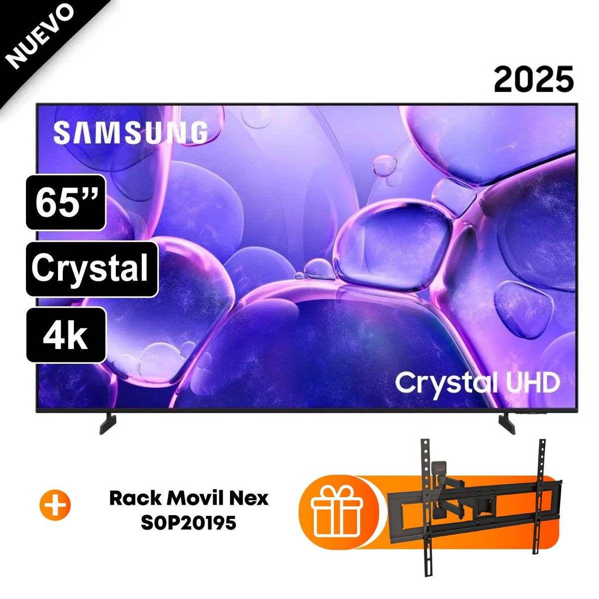SAMSUNG - Televisor Samsung Smart TV 65Crystal UHD 4K UN65U8000FGXPE  Nuevo 2025 + RACK