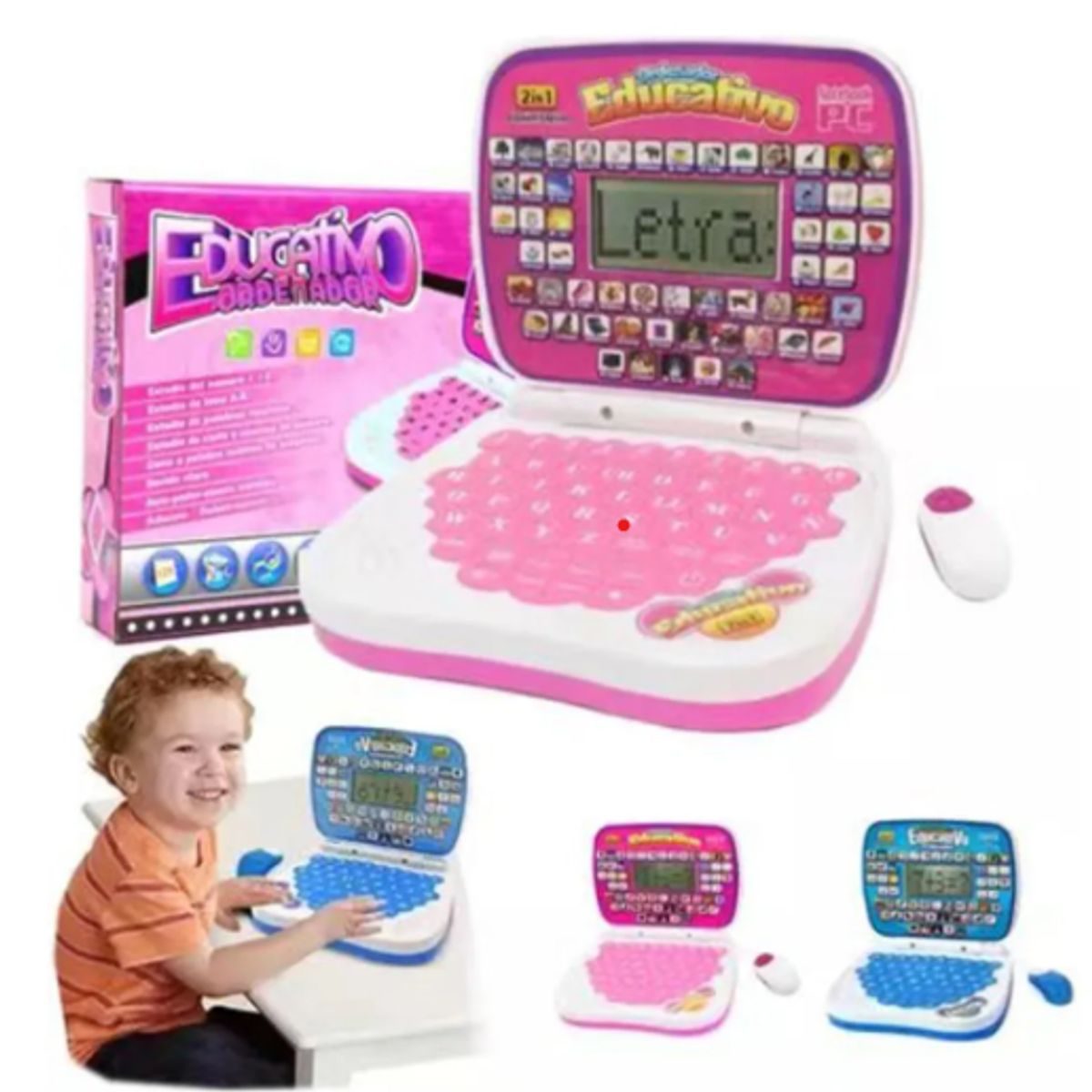 GENERICO - MINI LAPTOP EDUCATIVA PARA NIÑA APRENDIZAJE CON MOUSE EN ESPAÑOL INGLES ROSADO
