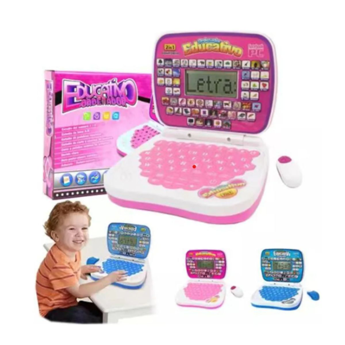 GENERICO - MINI LAPTOP EDUCATIVA PARA NIÑA APRENDIZAJE CON MOUSE EN ESPAÑOL INGLES ROSADO