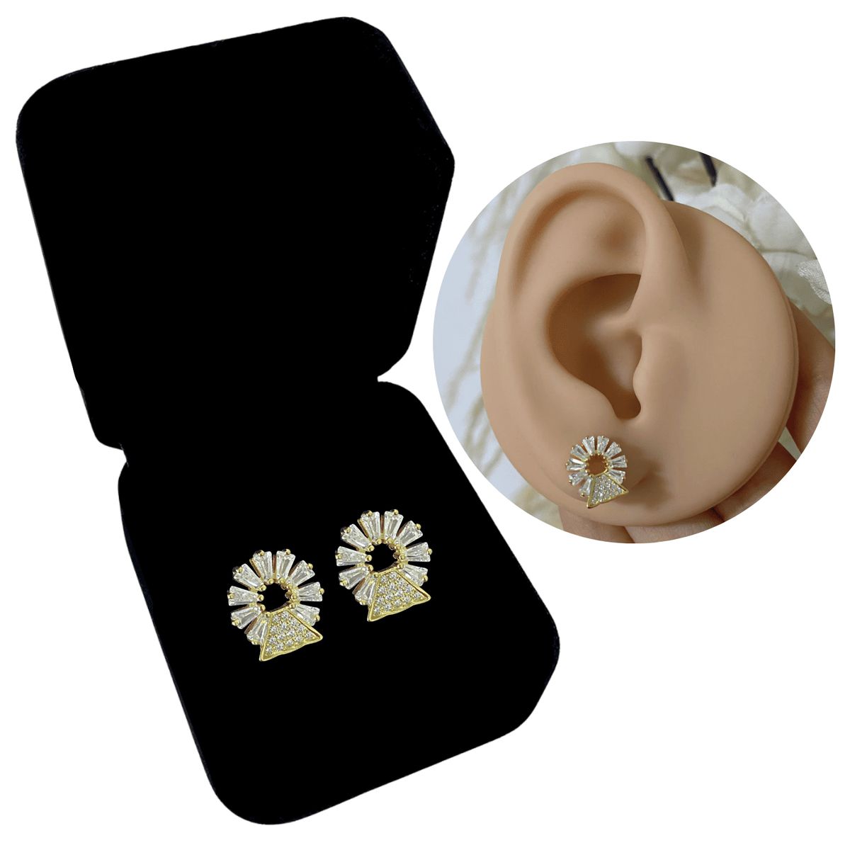 GENERICO - Aretes Mujer Sol Cristales Plata Enchapado Oro Amarillo 18k
