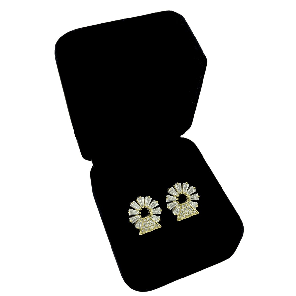 GENERICO - Aretes Mujer Sol Cristales Plata Enchapado Oro Amarillo 18k