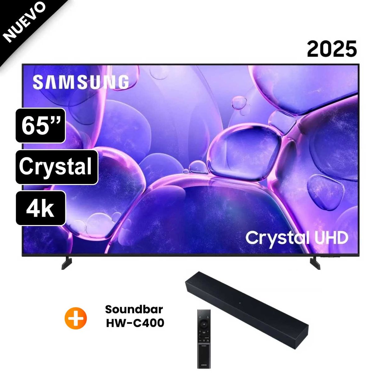SAMSUNG - Televisor Samsung Smart TV 65Crystal UHD 4K UN65U8000FGXPE  Nuevo 2025 + Soundbar HW-C400