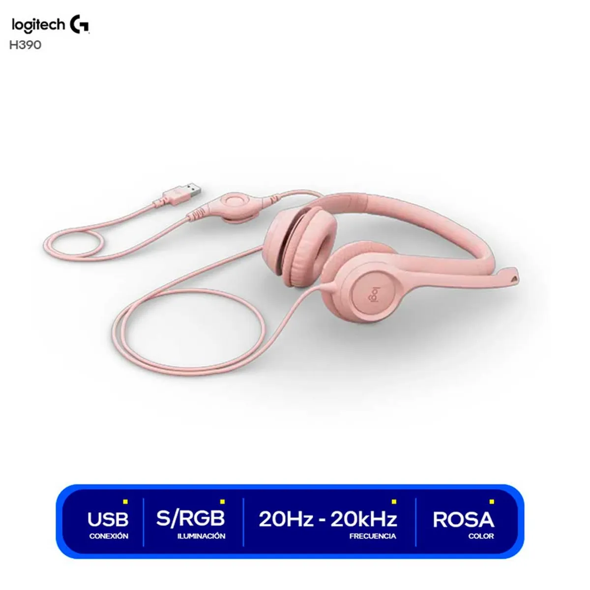 LOGITECH - AUDIFONO CON MICROF LOGITECH H390 USB NOISE CANCELLING ROSE