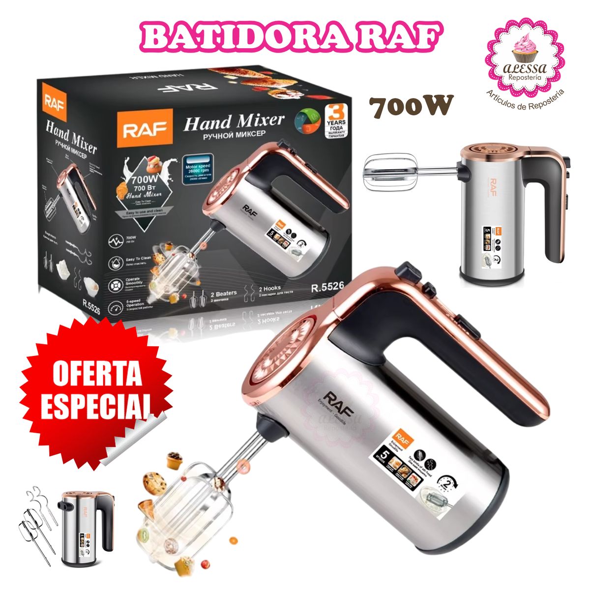 RAFF - Batidora de mano Premium RAF 700W de Alta velocidad de 26000 RPM