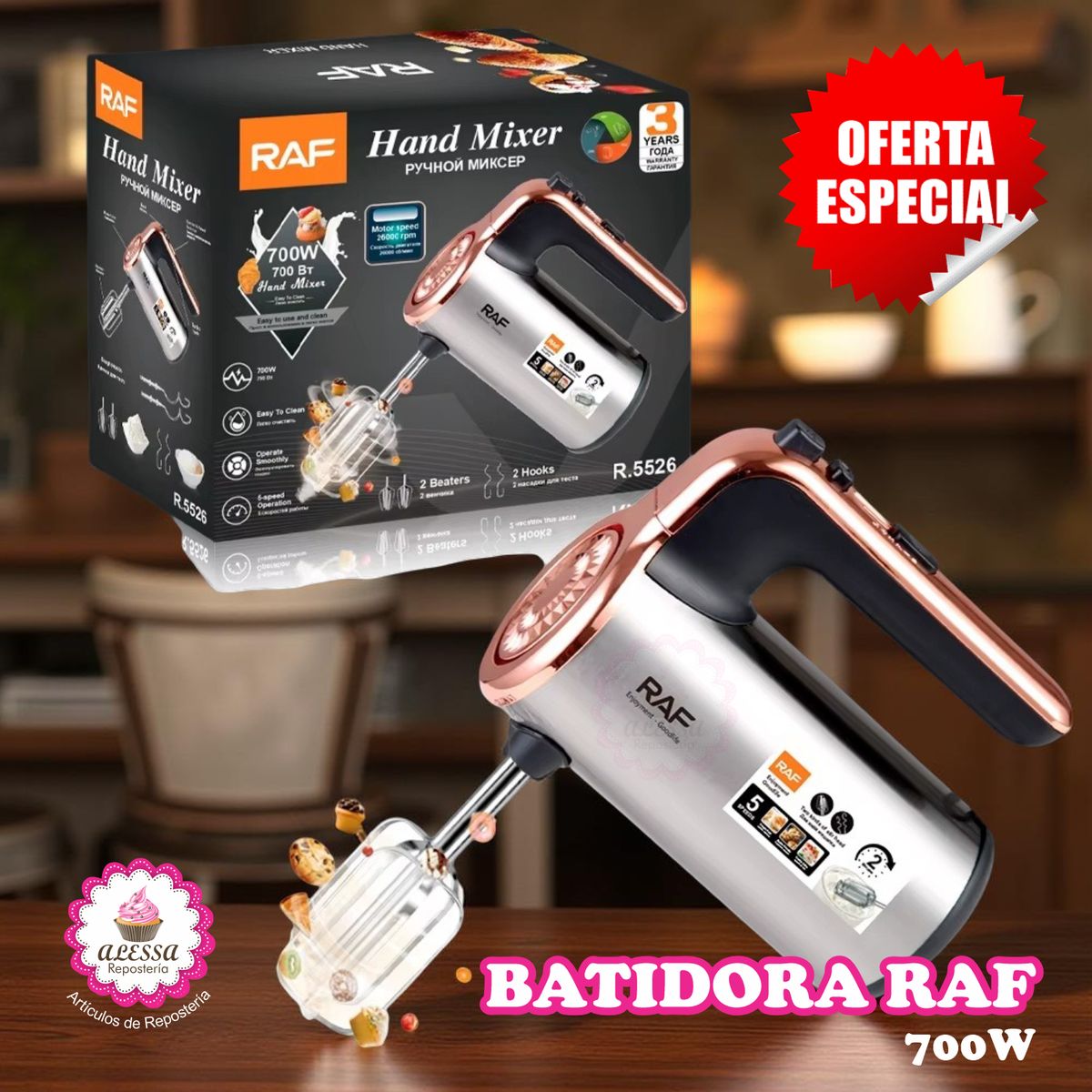 RAFF - Batidora de mano Premium RAF 700W de Alta velocidad de 26000 RPM