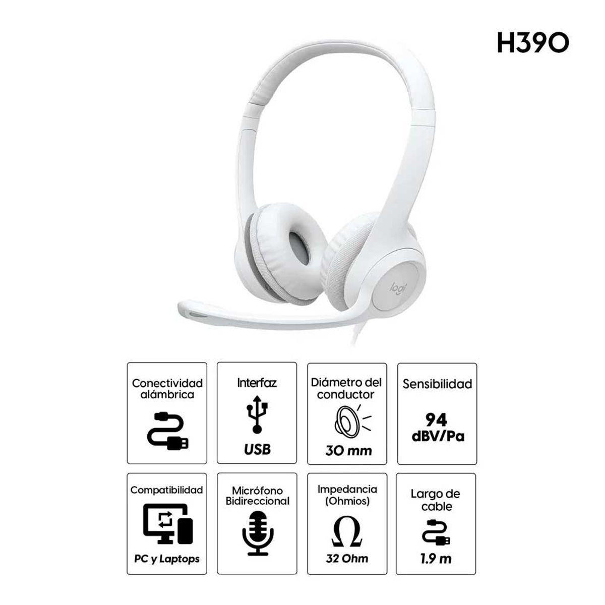 LOGITECH - AUDIFONO CON MICROF LOGITECH H390 USB NOISE CANCELLING BLANCO