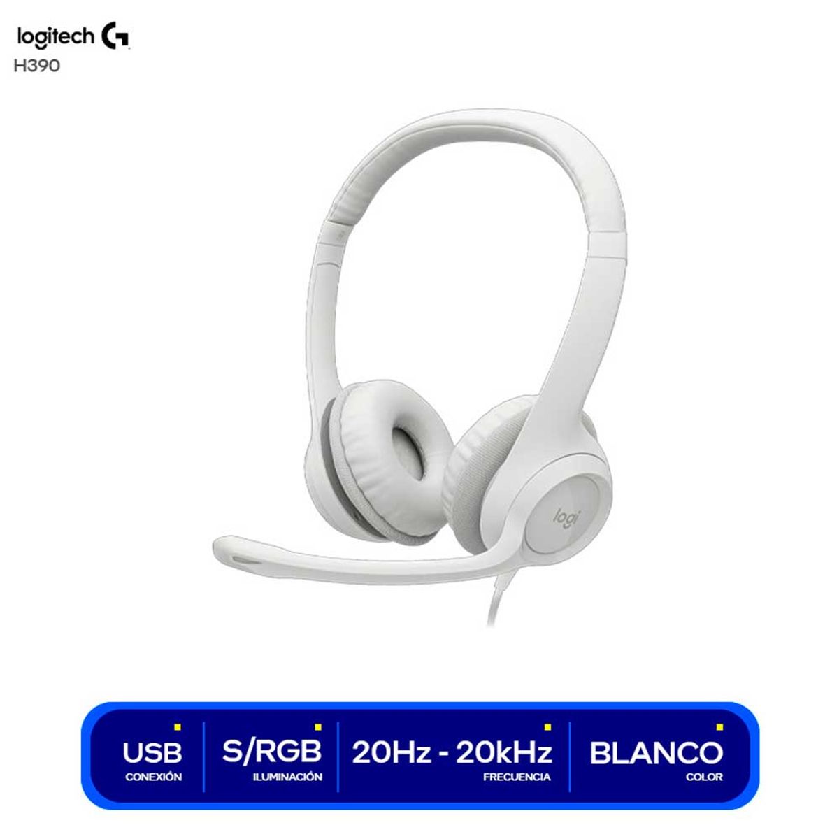 LOGITECH - AUDIFONO CON MICROF LOGITECH H390 USB NOISE CANCELLING BLANCO