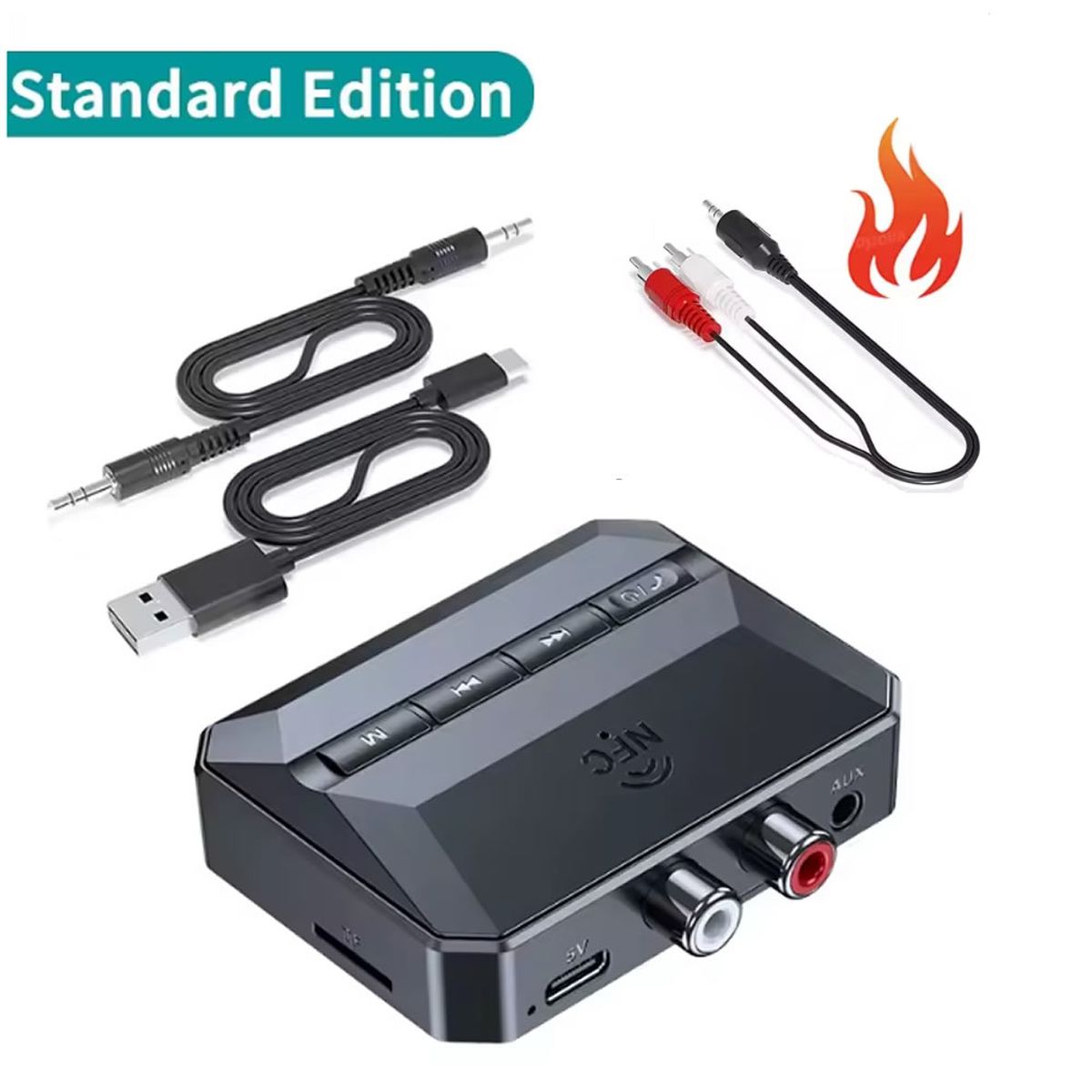 GENERICO - Receptor de Audio NFC Bluetooth 5,3, adaptador inalámbrico USB AUX RCA de 3,5mm