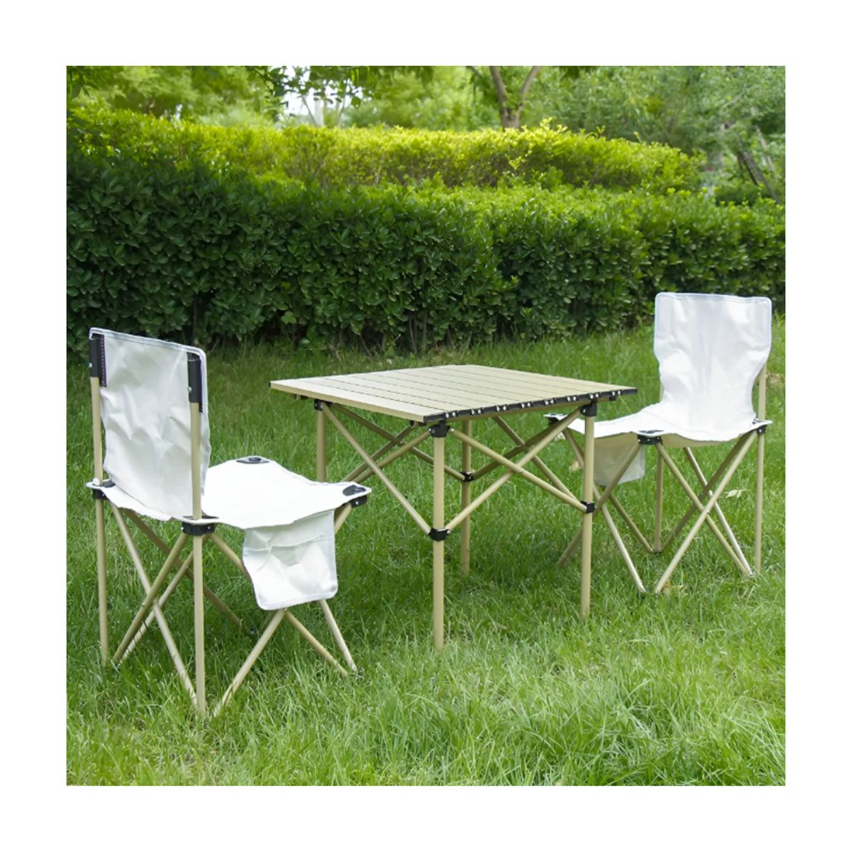 GENERICO - MESA PLEGABLE PORTÁTIL DE CAMPING + 2 SILLAS