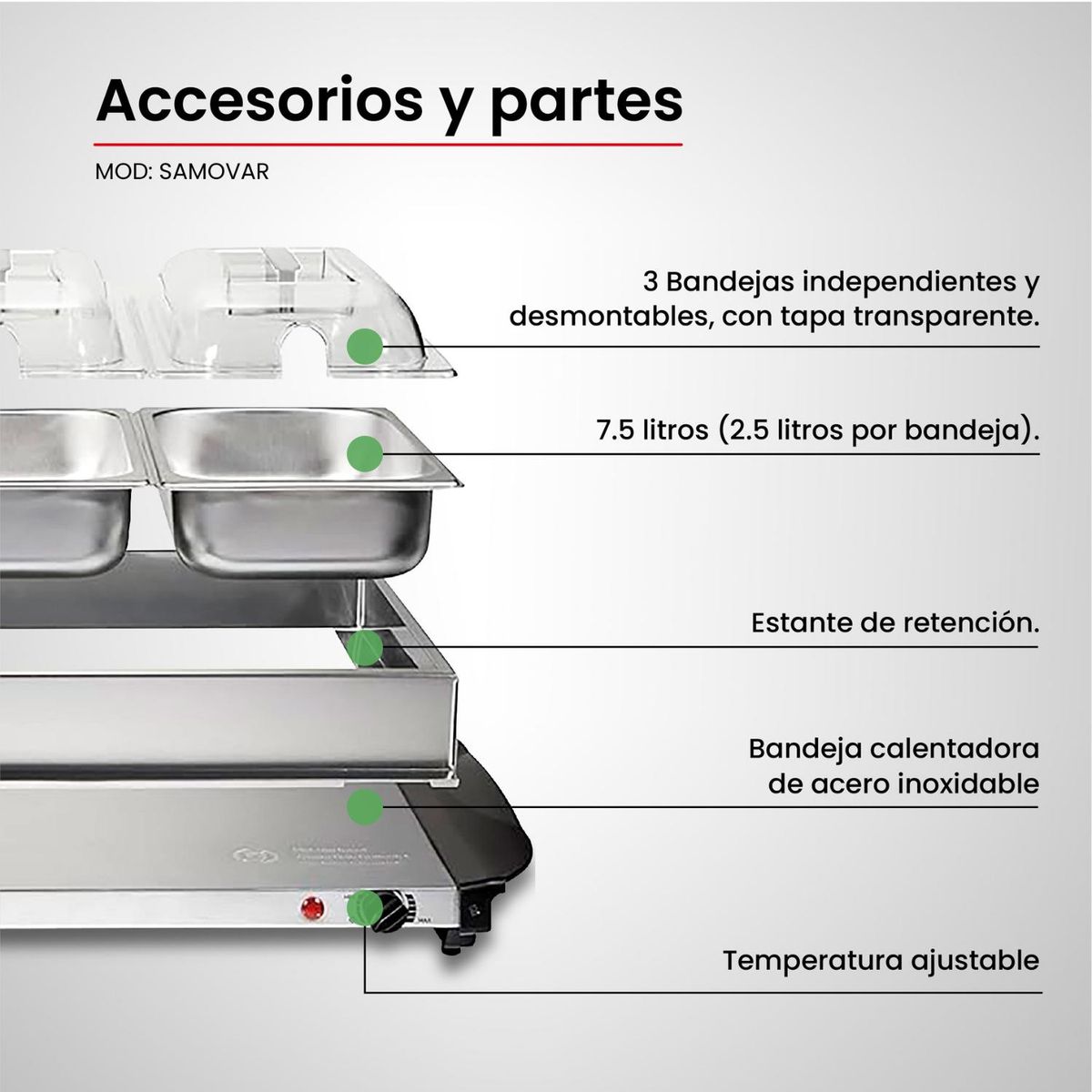 ALFANO - Samovar de Tres Divisiones 7.5 L