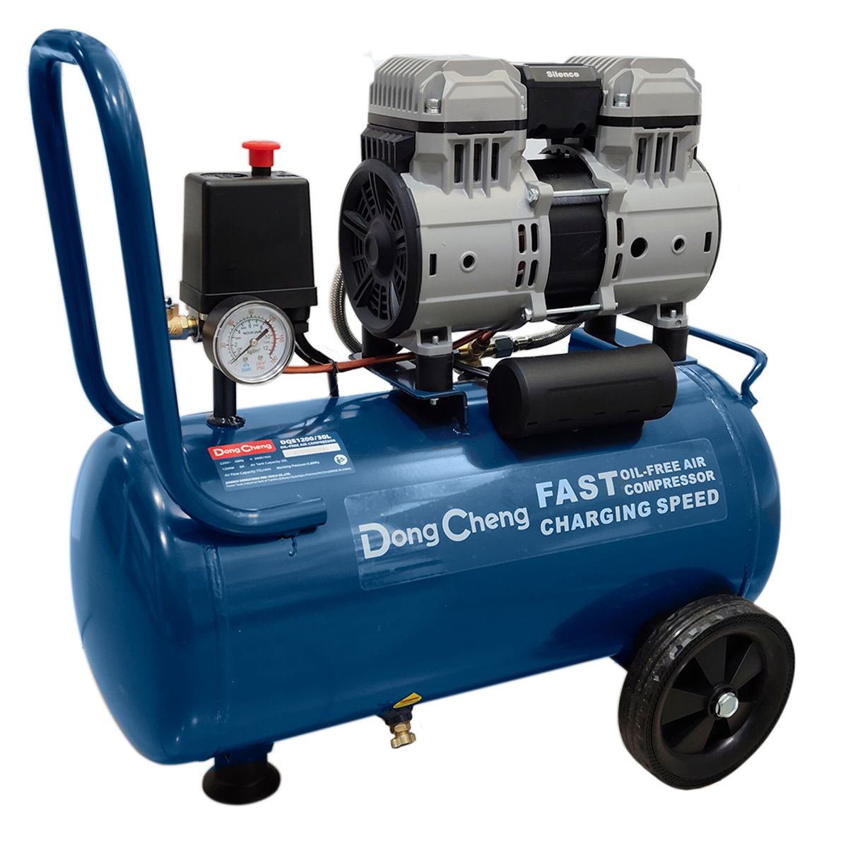 DONGCHENG - Compresora Silenciosa sin Aceite Industrial Dongcheng DQE1200/30L 30 Litros 1200W