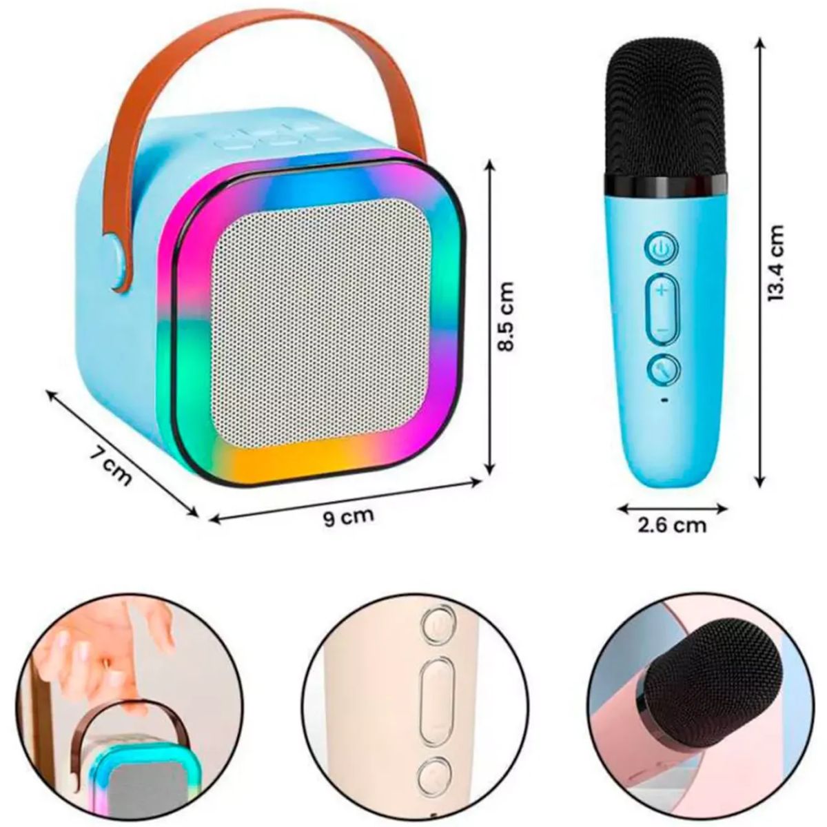 GENERICO - Mini Parlante Karaoke Portátil Bluetooth con Luces RGB + Micrófono