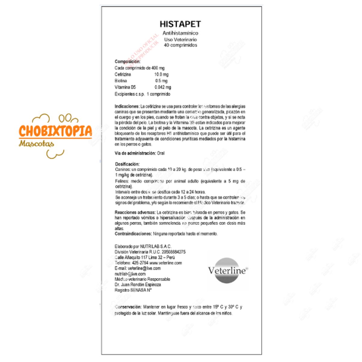 GENERICO - HISTAPET 10 mg COMPRIMIDOS x 40