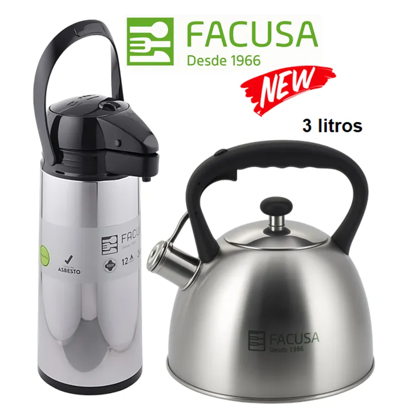 FACUSA - Combo Tetera Acero Inoxidable 3litros y Termo Sifón 1.9 Lts. Facusa