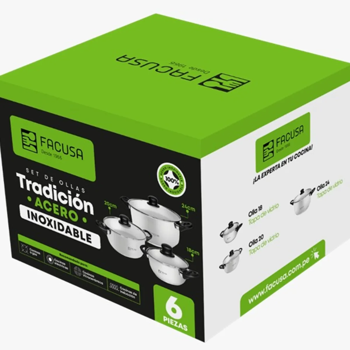 FACUSA - Juego de Ollas 6 piezas Acero Inox Facusa