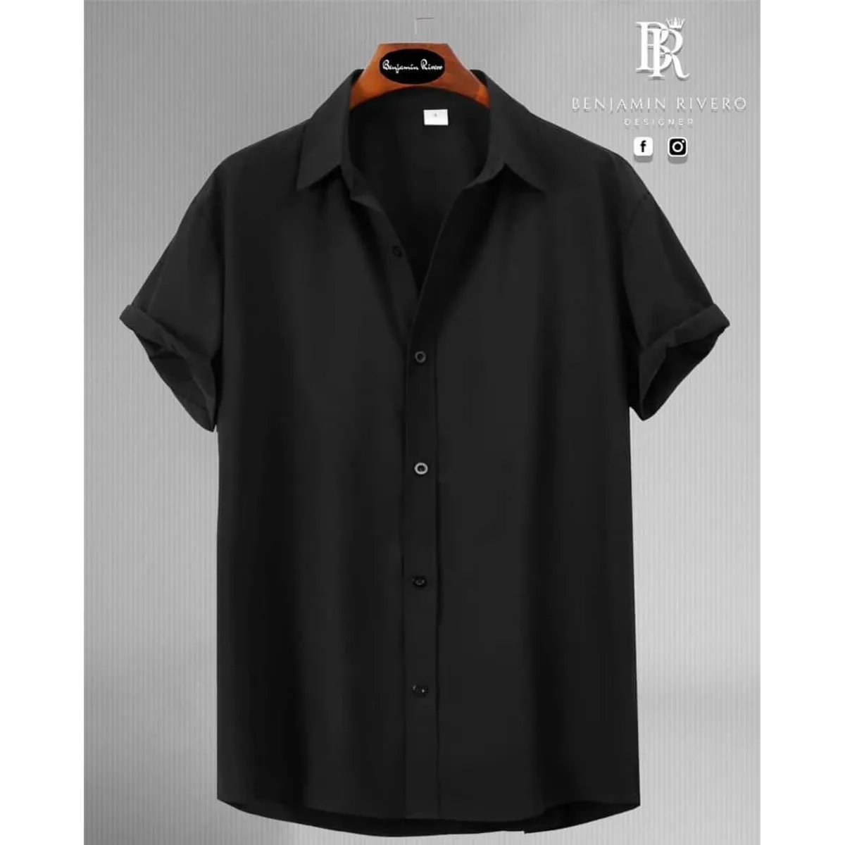 BENJAMIN RIVERO - Camisa negra seda hombre casual