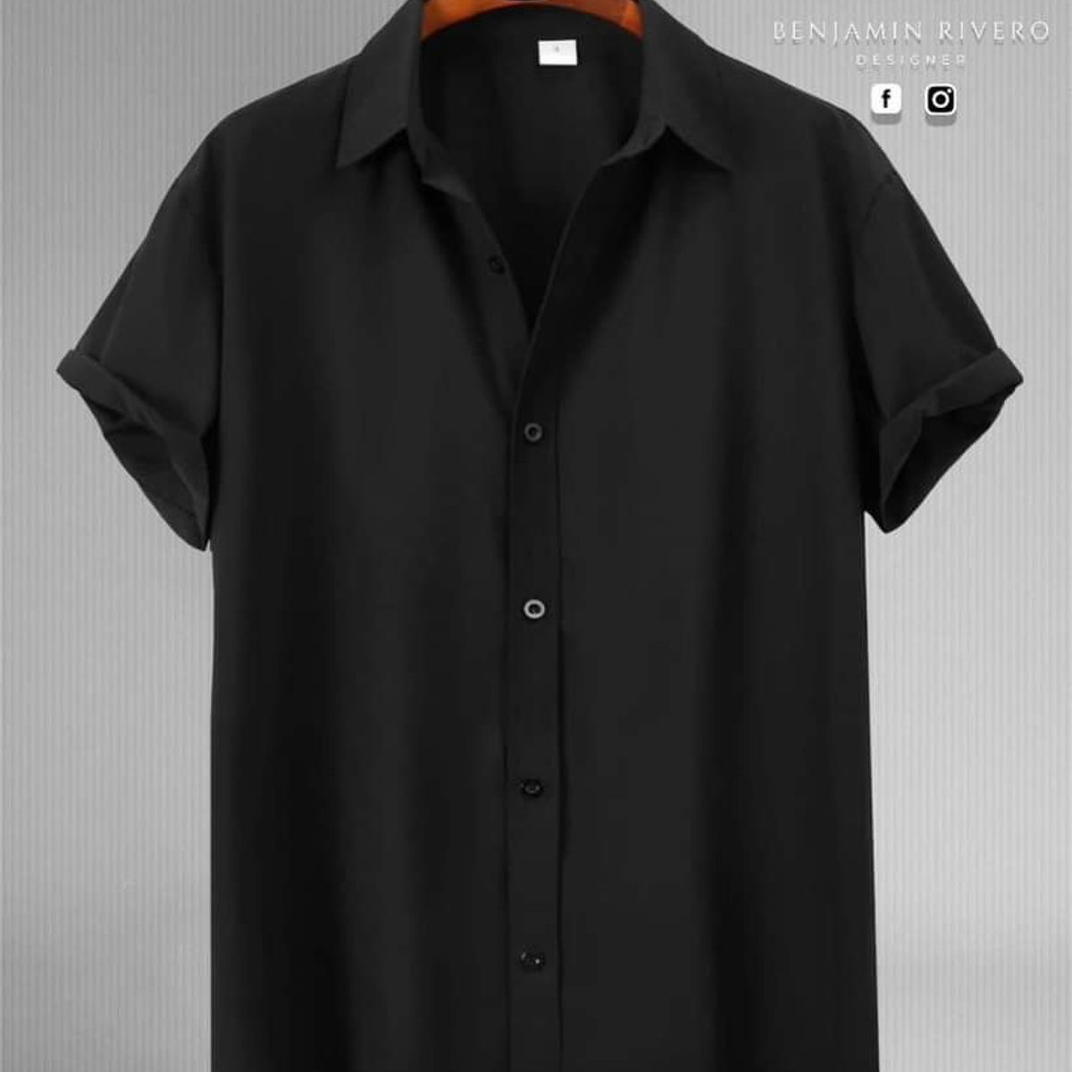 BENJAMIN RIVERO - Camisa negra seda hombre casual