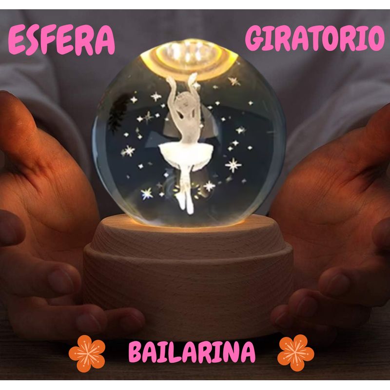 GENERICO - ESFERA CRISTAL 3D GIRATORIO LÁMPARA LED CON MOVIMIENTO GRANDE ADORNO