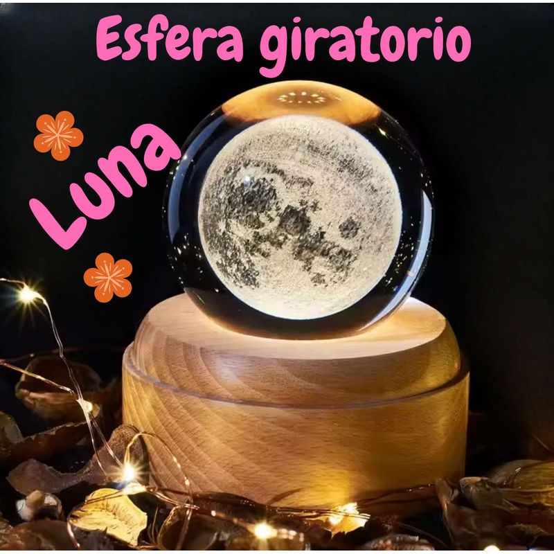 GENERICO - ESFERA CRISTAL GIRATORIO 3D GRANDE LÁMPARA LED ADORNO DECORATIVO