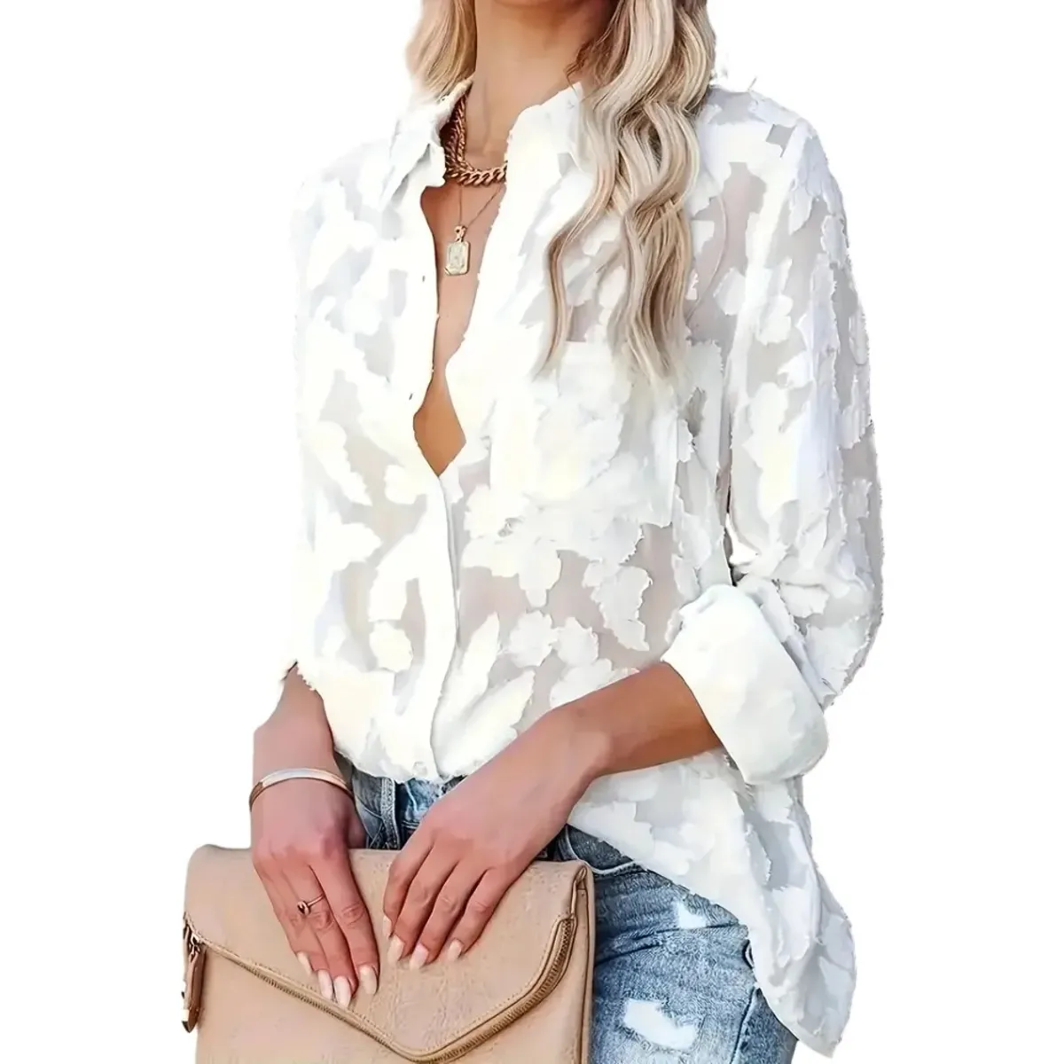 GIOIO - Camisa De Manga Larga Informal Holgada A La Moda Para Mujer