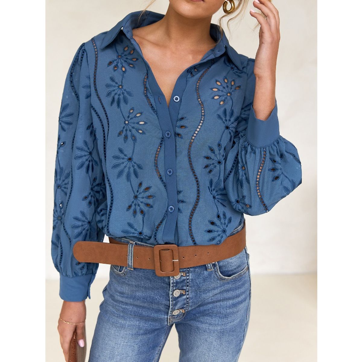 GIOIO - Chaqueta Holgada Calado Manga Globo Urbano Premium​