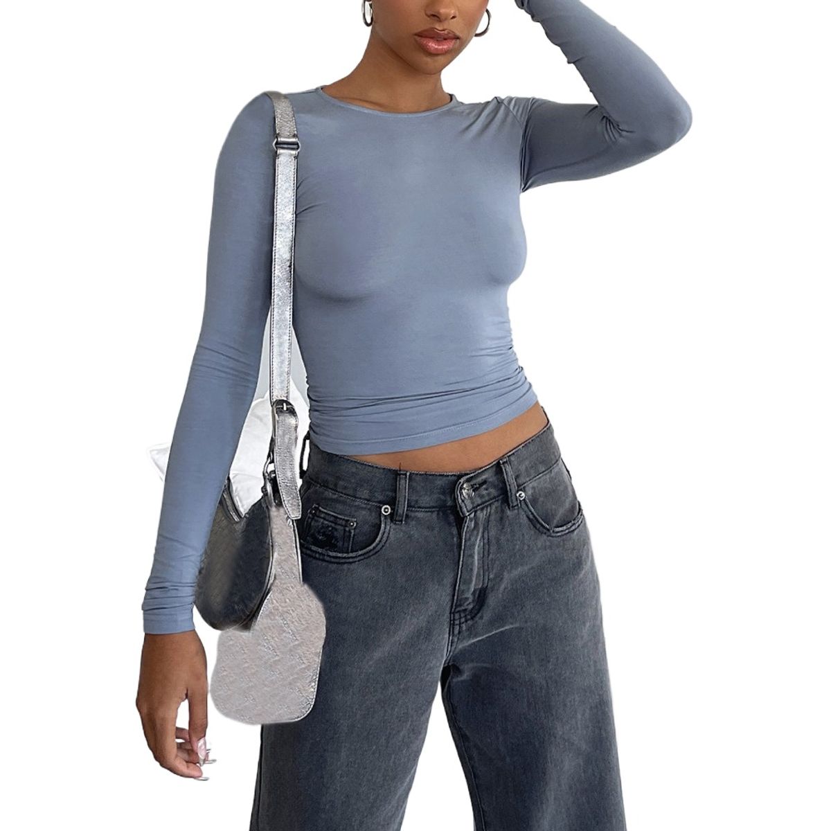 GIOIO - Camiseta Larga Lisa Cuello Redondo Figura Esbelta Básica​